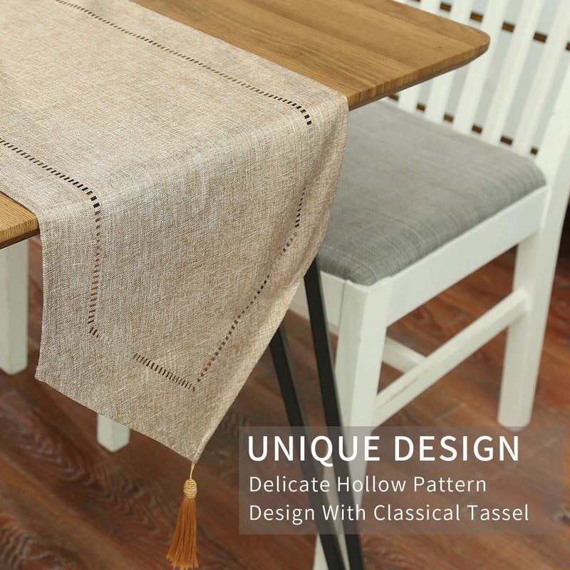Tosewever Decorative Linen Table Runner with Tassels Tabletop Collection 14 x 72 Inches Table Runners for Everyday Dining Wedding Party Holiday Home Decor (14" x 72", Light Coffee) - Image 4